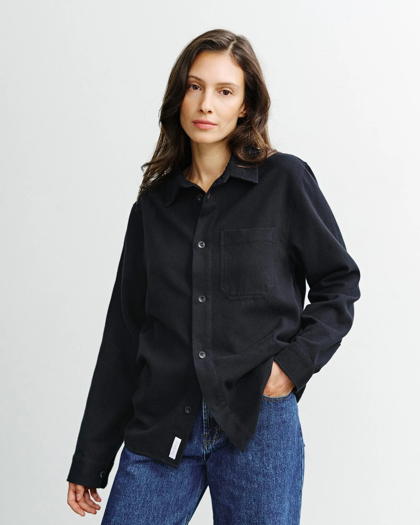 Rotholz Damen vegan Flanellhemd Schwarz – Ansicht 2