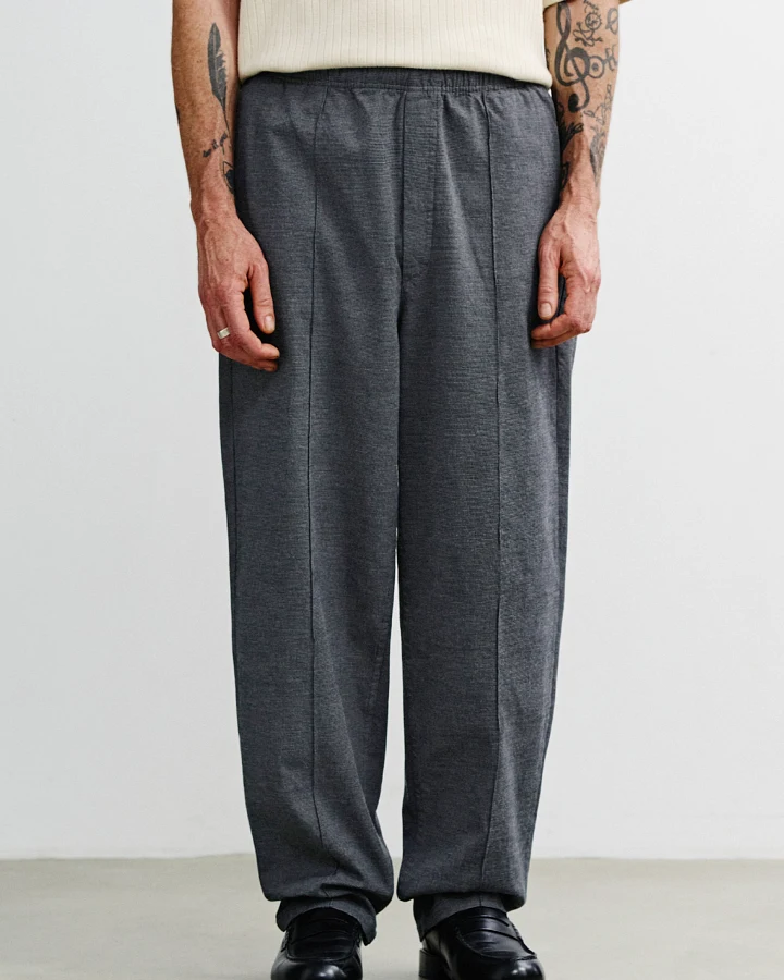 Rotholz Herren vegan Hose, Weit Geschnitten Mit Falten Grau Meliert