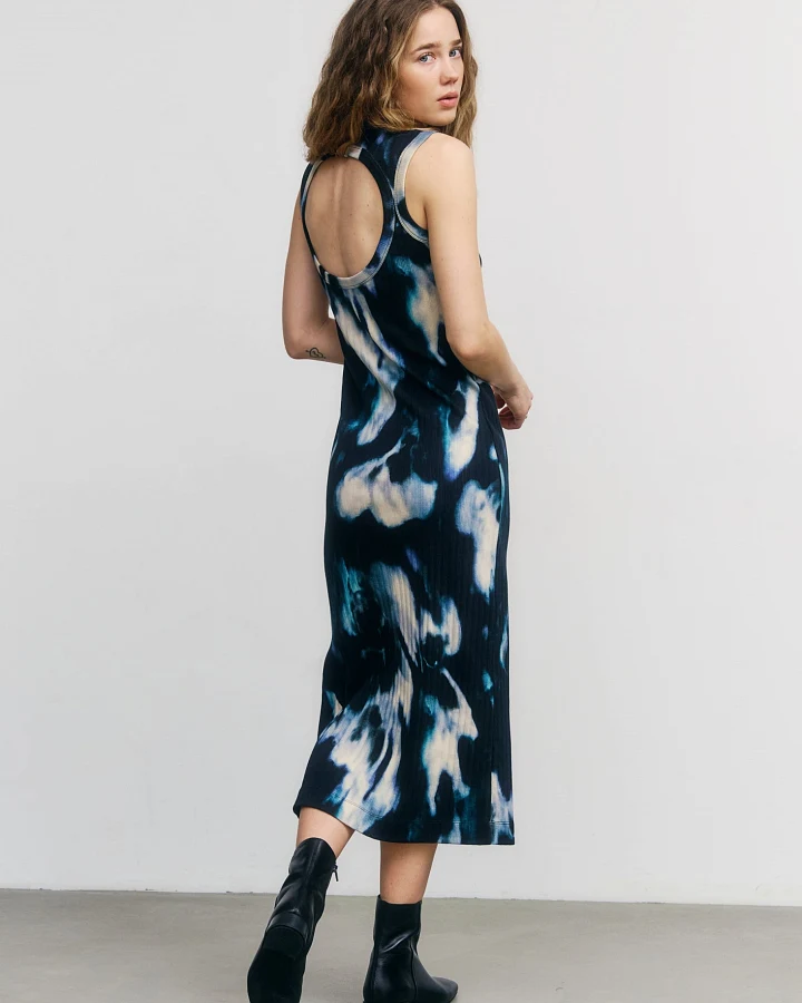 Rotholz Damen vegan Kleid Ribbed Tie Dye True Black