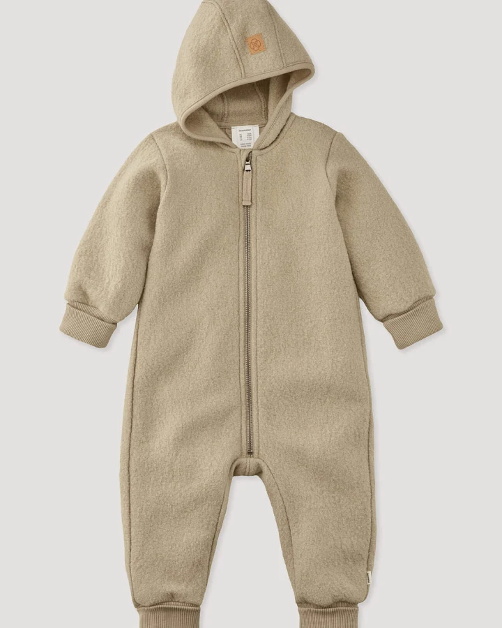 hessnatur Baby Walkoverall aus Bio-Merinowolle - beige - Größe 50/56