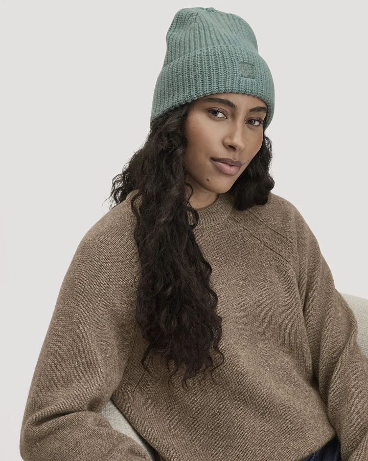 hessnatur Damen Strick Mütze aus Bio-Baumwolle mit Schurwolle und recycelter Wolle - blau - Größe 1size