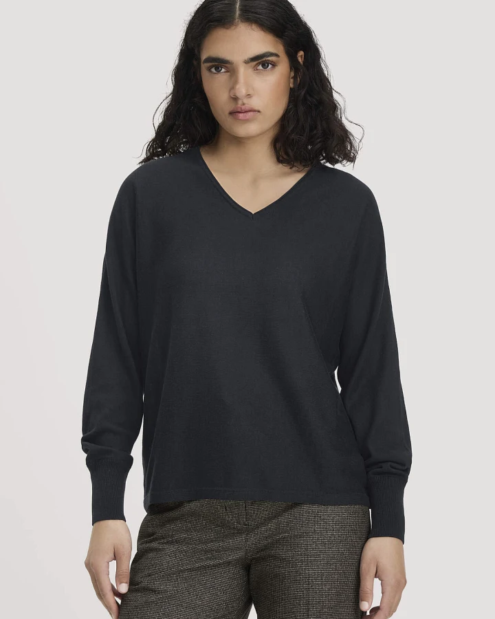 hessnatur Damen Pullover Oversize aus TENCEL™ Lyocell und Bio-Baumwolle - schwarz - Größe L