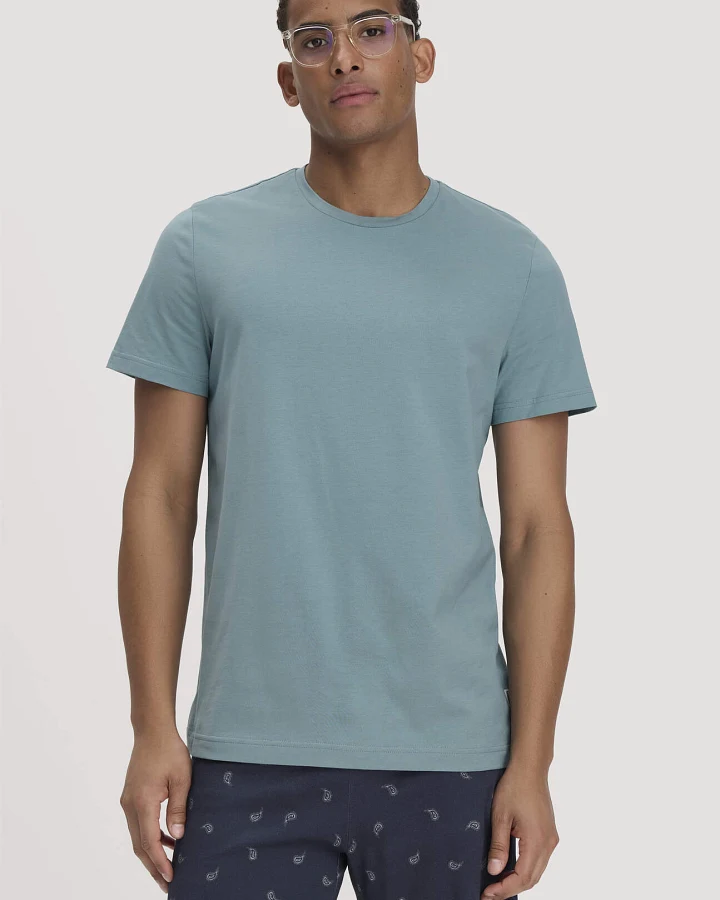 hessnatur Herren Schlafshirt PURE COTTON aus Bio-Baumwolle - blau - Größe XL