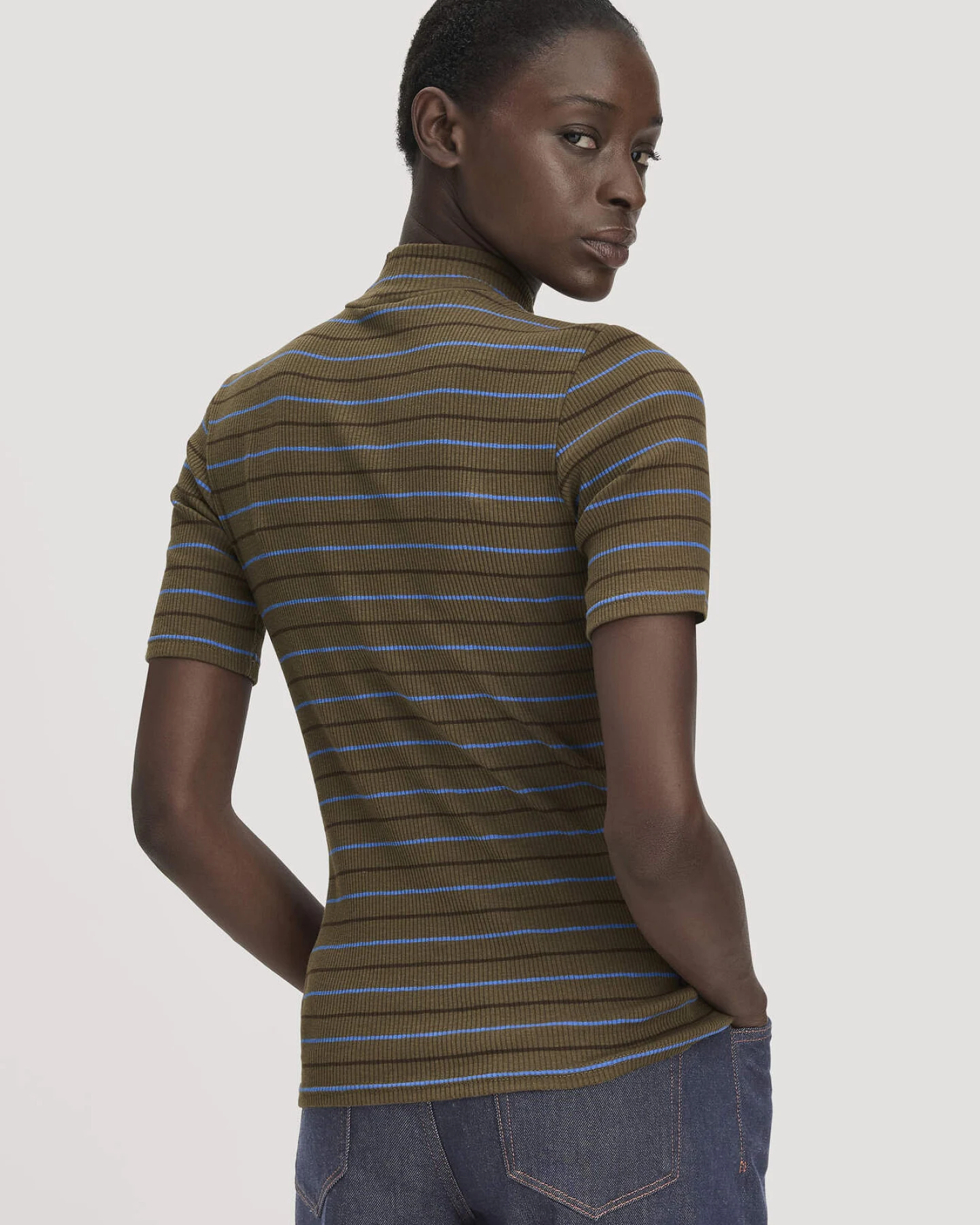 hessnatur Damen Slubrib Streifen T-Shirt Slim aus Bio-Baumwolle - grün - Größe 36 – Ansicht 3
