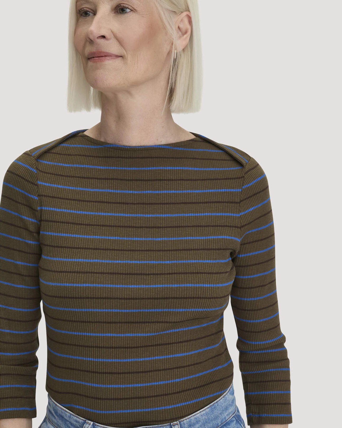 hessnatur Damen Slubrib Streifen Longsleeve Slim aus Bio-Baumwolle - grün - Größe 40 – Ansicht 4