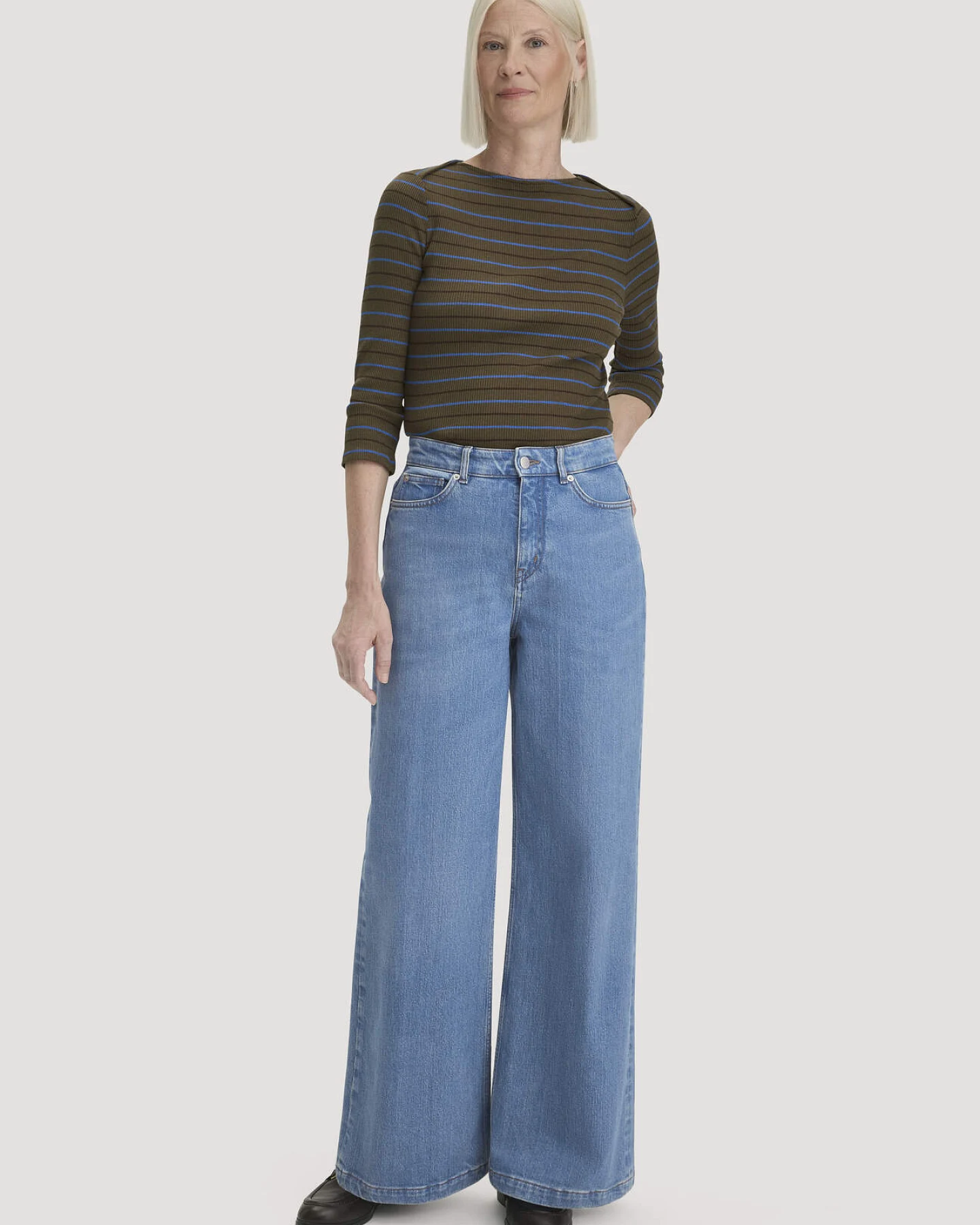 hessnatur Damen Slubrib Streifen Longsleeve Slim aus Bio-Baumwolle - grün - Größe 46 – Ansicht 2