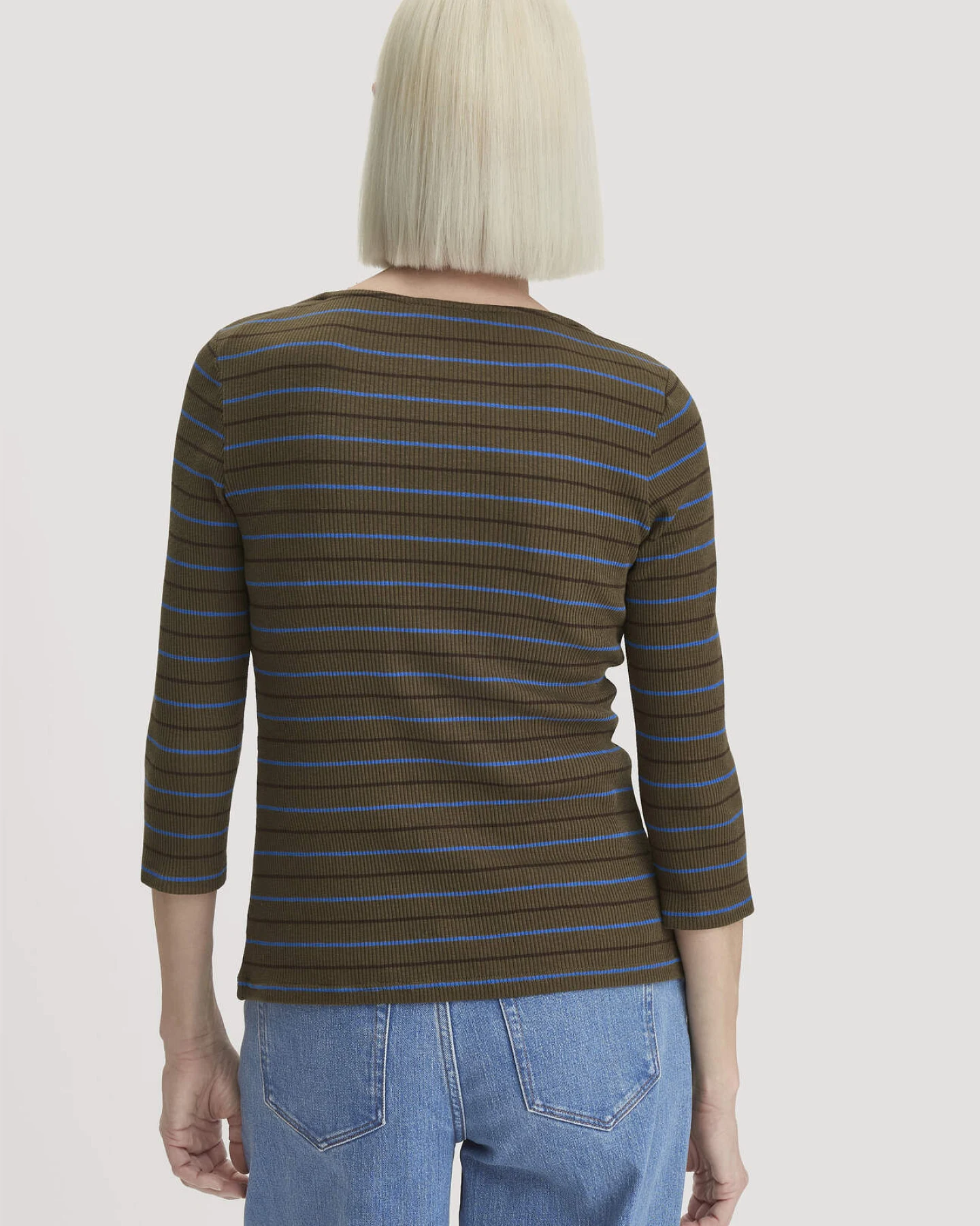 hessnatur Damen Slubrib Streifen Longsleeve Slim aus Bio-Baumwolle - grün - Größe 46 – Ansicht 3