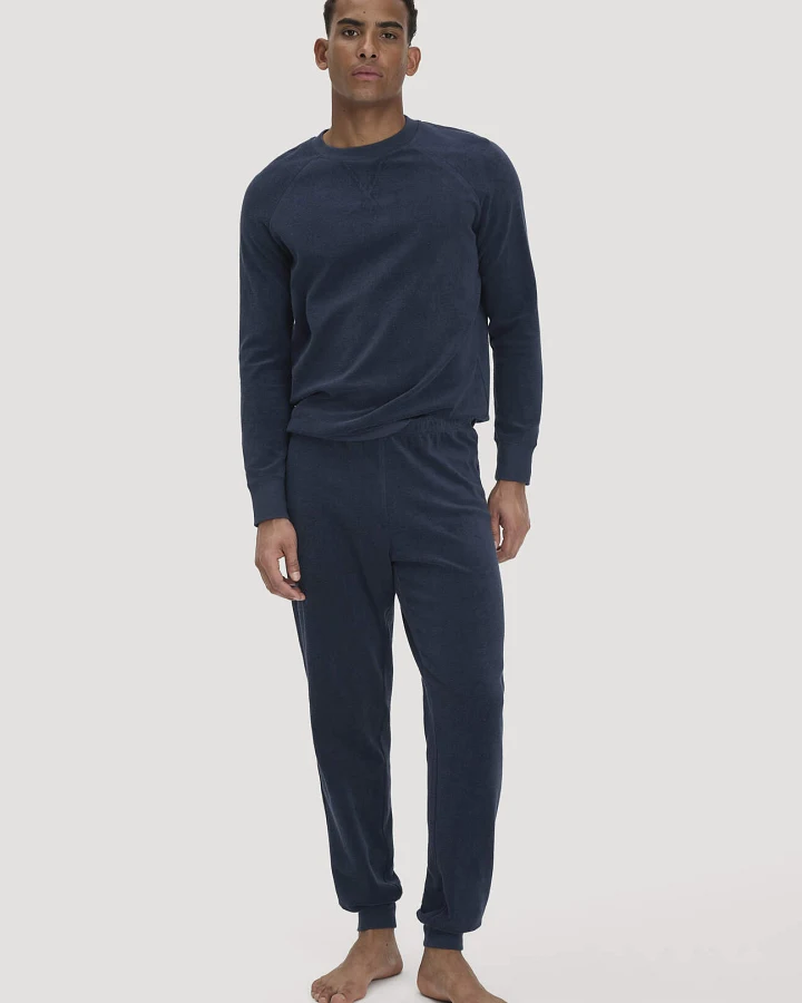 hessnatur Herren Frottee Schlafhose PURE COTTON aus Bio-Baumwolle - blau - Größe L
