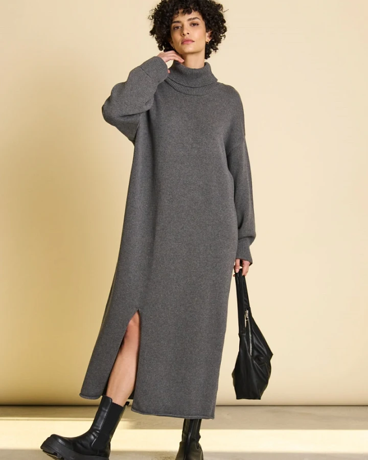 JAN 'N JUNE Damen vegan Midikleid Inari Dunkelgrau