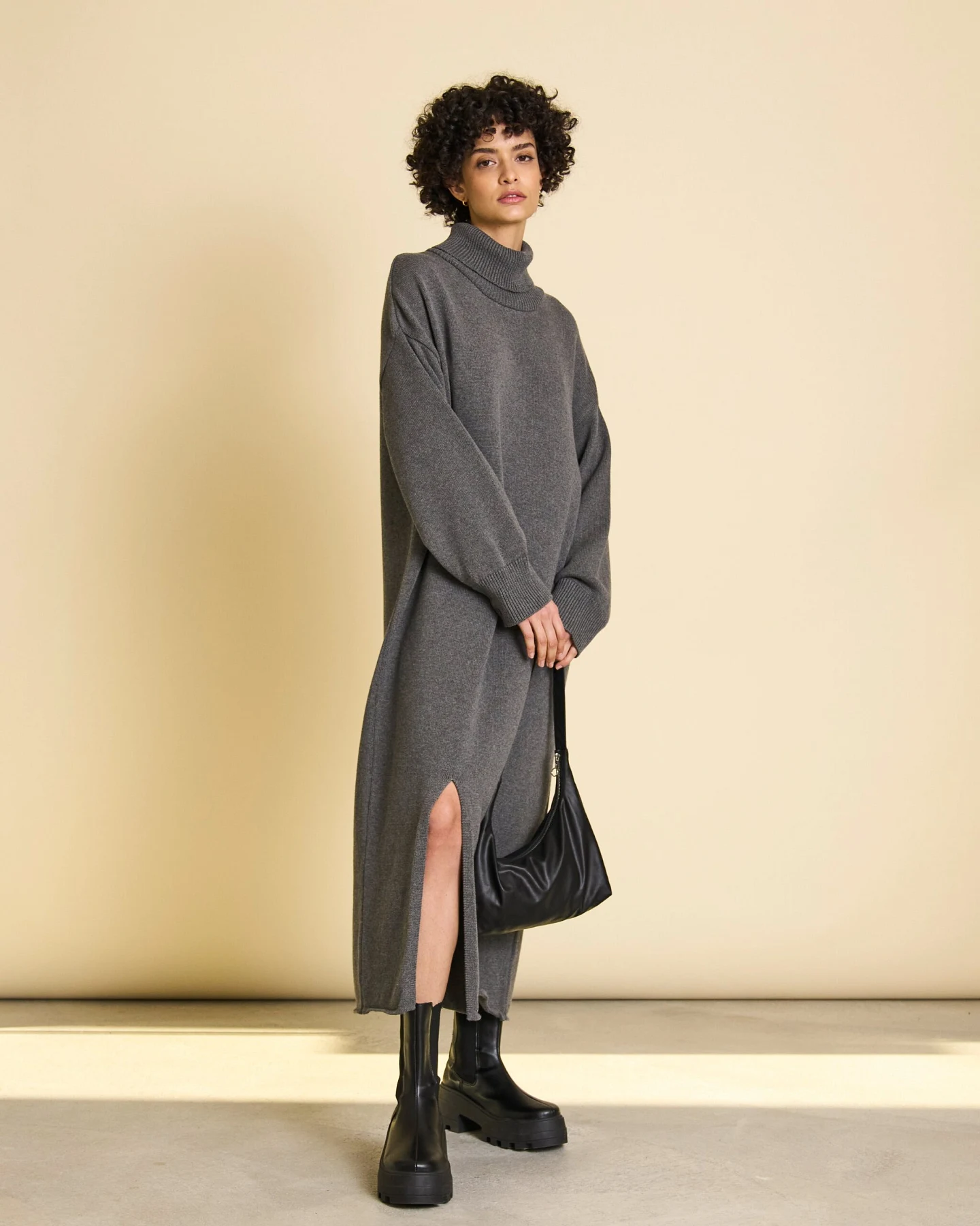 JAN 'N JUNE Damen vegan Midikleid Inari Dunkelgrau – Ansicht 2