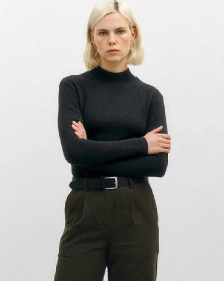 Rotholz Damen vegan Langarm-Shirt Mockneck Schwarz