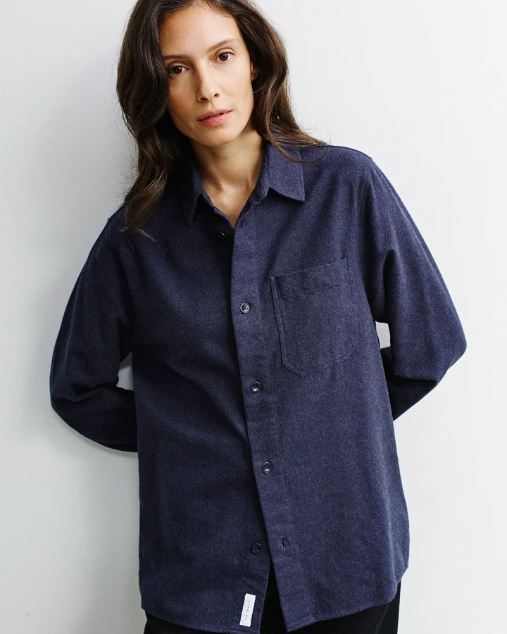 Rotholz Damen vegan Flanellhemd Dunkelblau