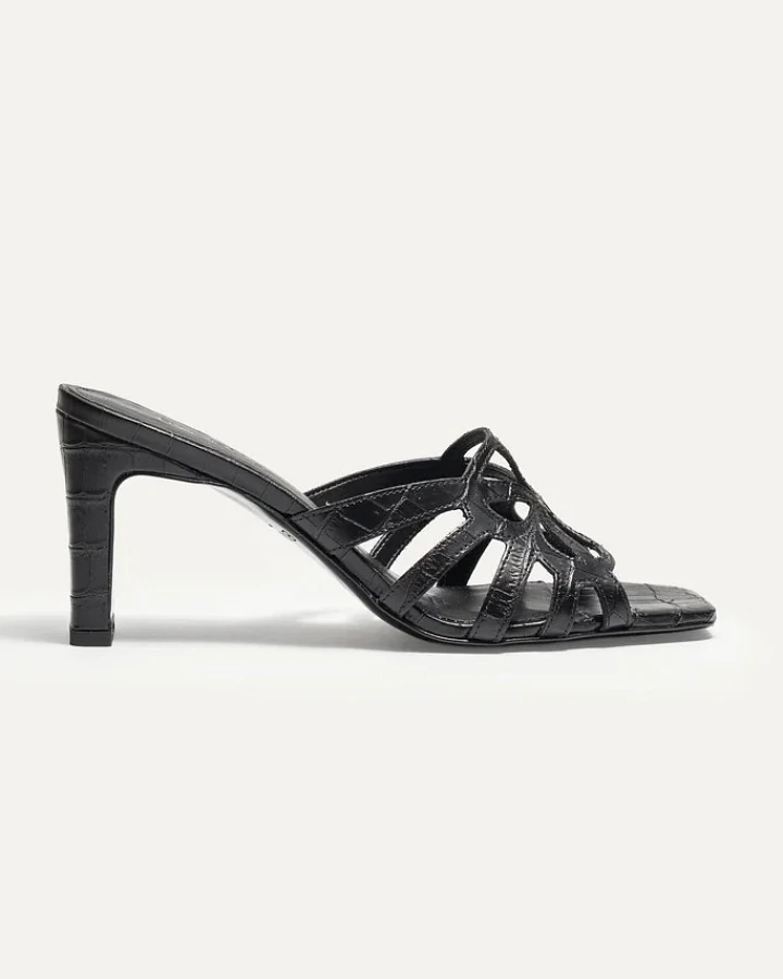 BIKKOU Damen vegan Sandalen 19:30 Uhr Golden Hour Croco Schwarz