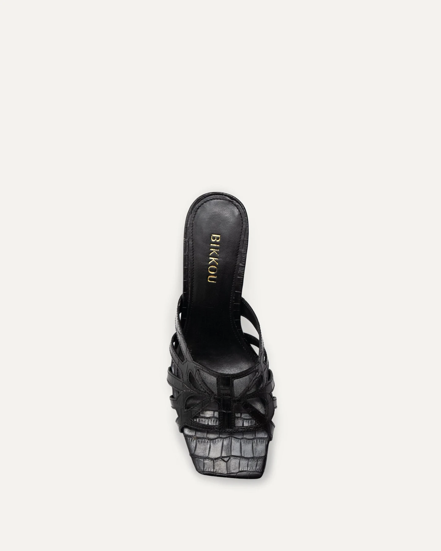 BIKKOU Damen vegan Sandalen 19:30 Uhr Golden Hour Croco Schwarz – Ansicht 2