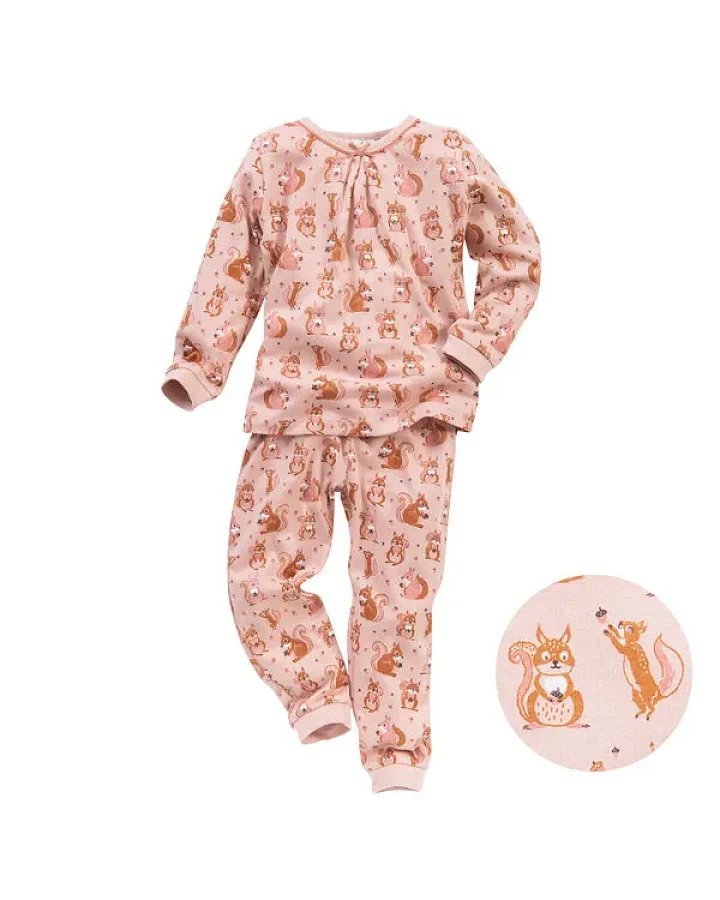 People Wear Organic Pyjama "Eichhörnchen", Langarm-Schlafanzug, rosa/bedruckt, 100% Baumwolle (Bio)