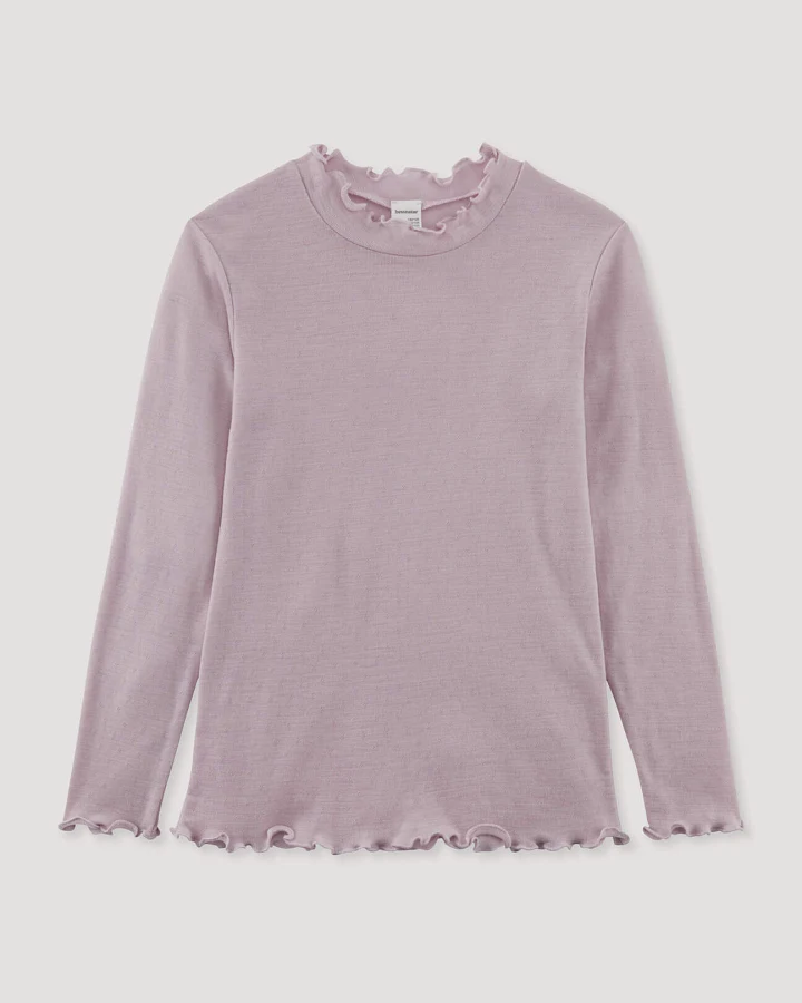 hessnatur Kinder Pointelle Langarmshirt aus Bio-Merinowolle - rosa - Größe 110/116