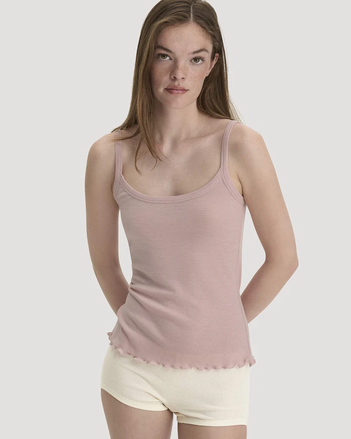 hessnatur Damen Spaghetti Top Pointelle aus Bio-Merinowolle - rosa - Größe 34