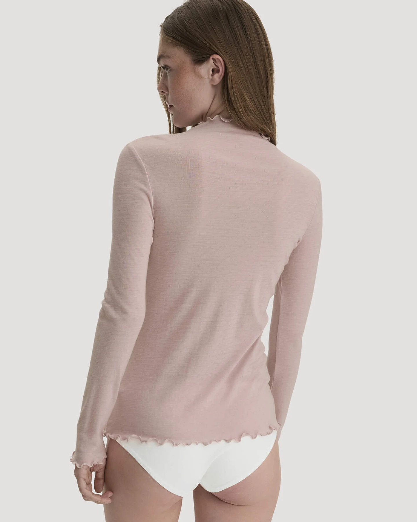 hessnatur Damen Mock-Neck Longsleeve Pointelle aus Bio-Merinowolle - rosa - Größe 40 – Ansicht 2