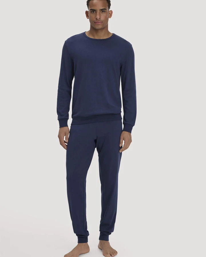 hessnatur Herren Pyjama PURE COTTON aus Bio-Baumwolle - blau - Größe L