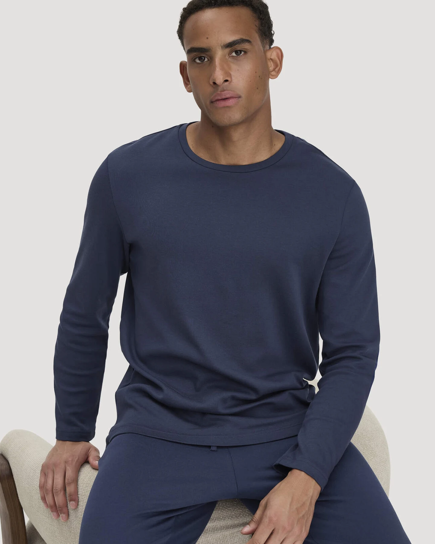 hessnatur Herren Schlafshirt PURE COTTON aus Bio-Baumwolle - blau - Größe L – Ansicht 2