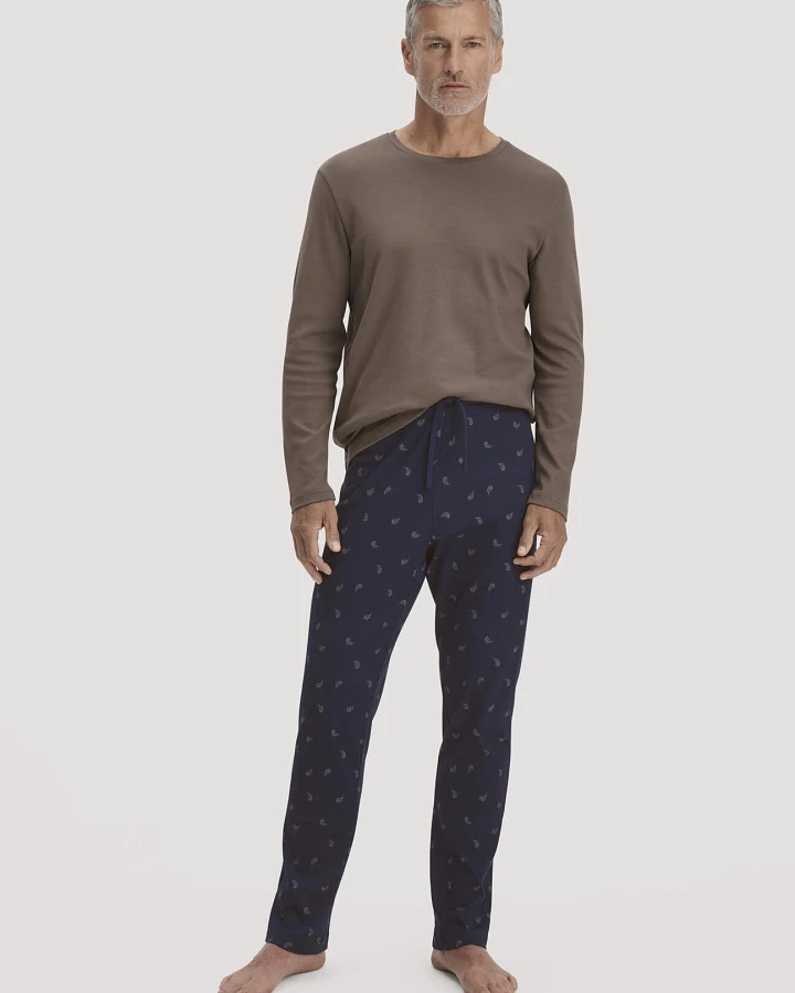 hessnatur Herren Schlafhose PURE COTTON aus Bio-Baumwolle - blau - Größe L