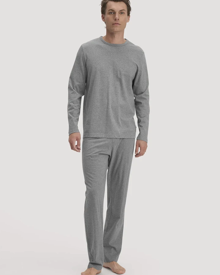 hessnatur Herren Pyjama PURE COTTON aus Bio-Baumwolle - grau - Größe L