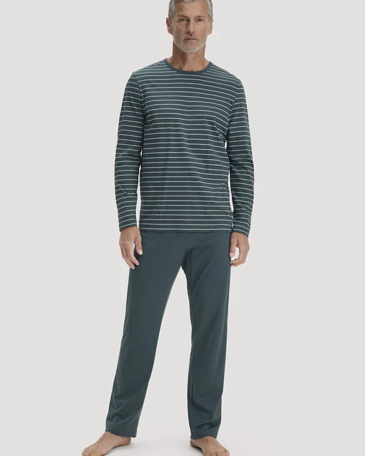 hessnatur Herren Pyjama PURE COTTON aus Bio-Baumwolle - blau - Größe L