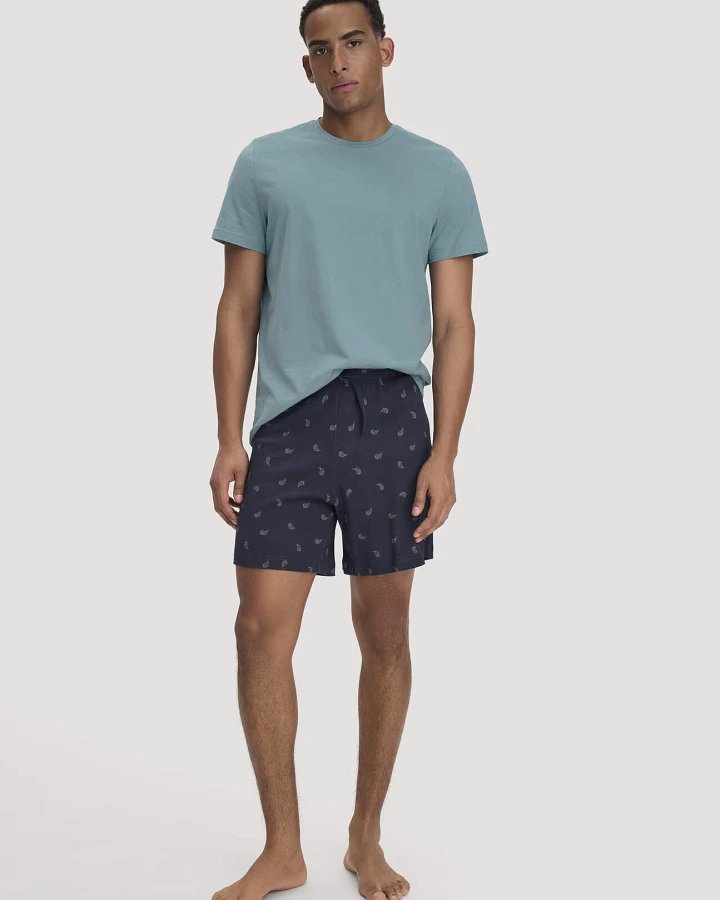 hessnatur Herren Schlafshorts PURE COTTON aus Bio-Baumwolle - blau - Größe L
