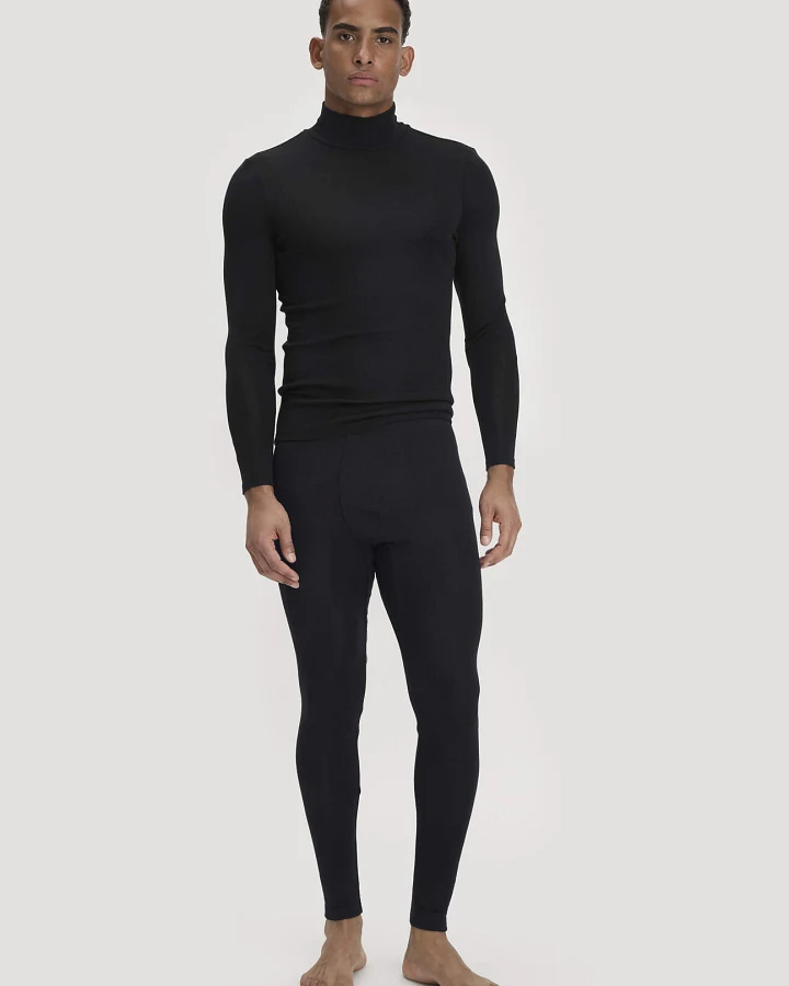 hessnatur Herren Longpants PURE FUNCTION aus Bio-Merinowolle und Seide - schwarz - Größe XL