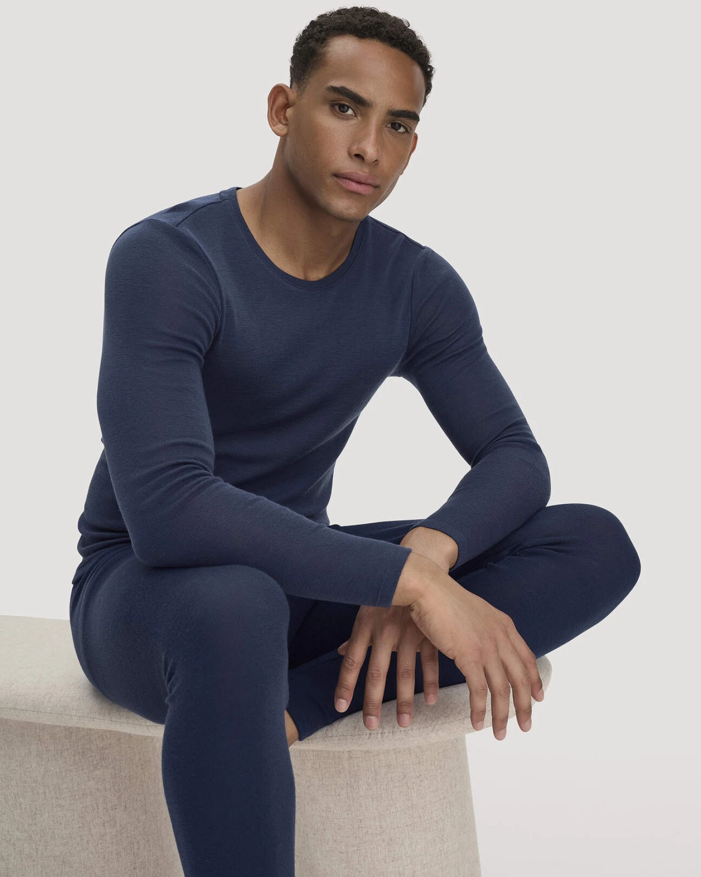 hessnatur Herren Longpants PURE FUNCTION aus Bio-Merinowolle und Seide - blau - Größe L – Ansicht 2
