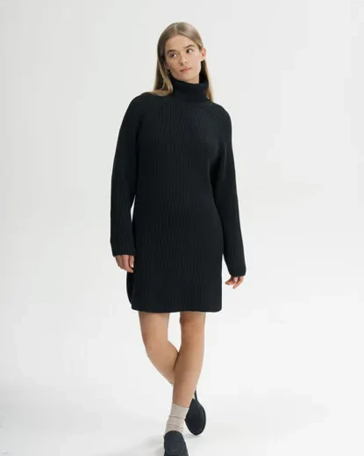 MELA Rippstrick Rollkragenkleid Style ARUNIKA aus 100% Bio-Baumwolle