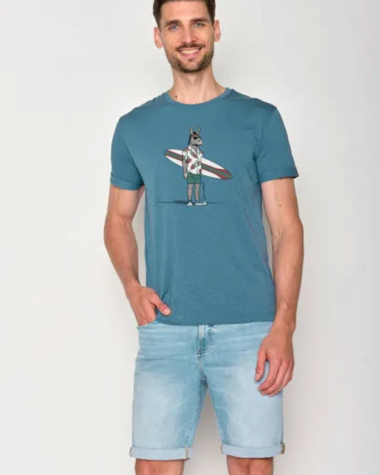 GREENBOMB Animal Donkey Surf Roll - Lässiges T-Shirt aus Bio-Baumwoll Mix / hochwertiger Print / GOTS / Fair & Vegan – Ansicht 2