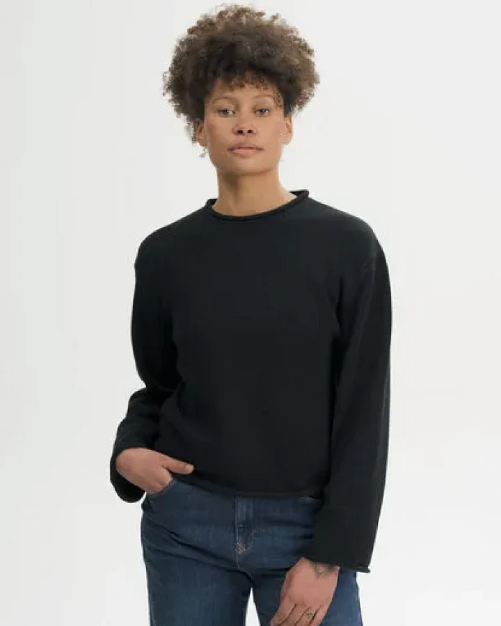 Produktseite: MELA Rollsaum Strickpullover Style GEETHA aus 100% Bio-Baumwolle