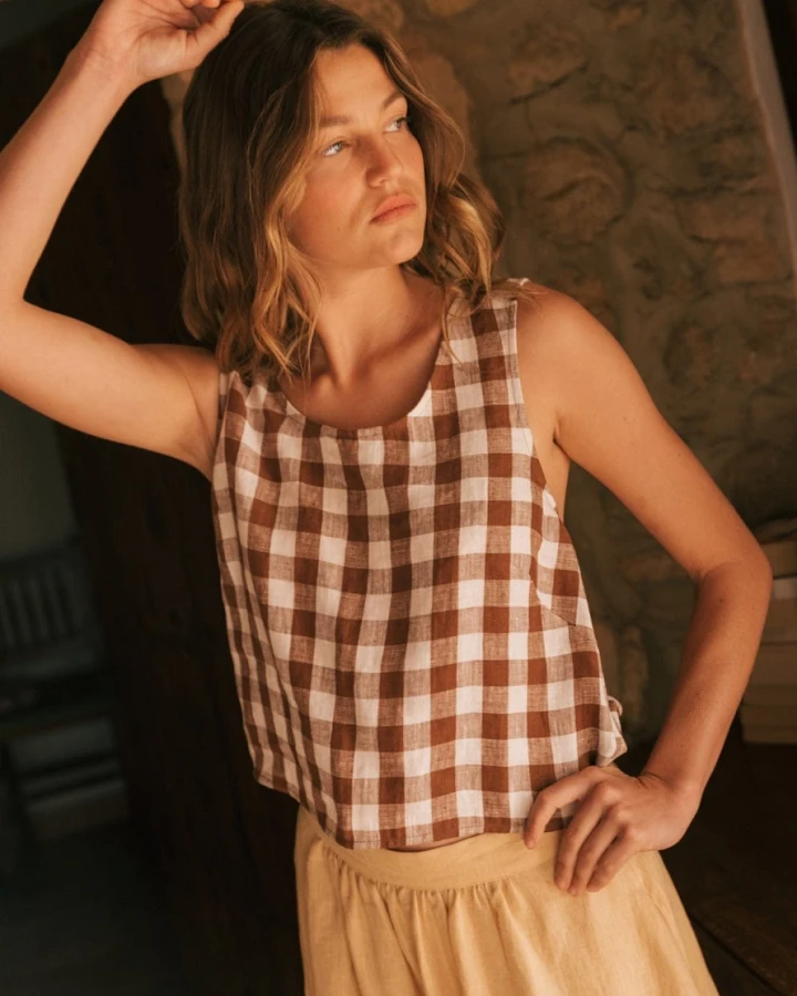 AmourLinen Damen vegan Oberteil Ella Mocha Gingham
