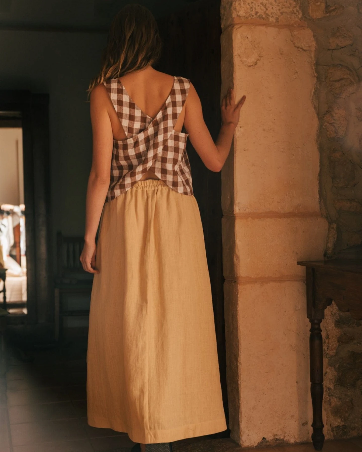 AmourLinen Damen vegan Oberteil Ella Mocha Gingham – Ansicht 2