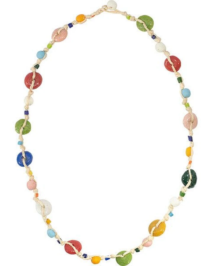 Upcycling Glasperlen Halskette - RAINBOW FIESTA HANF - Global Mamas
