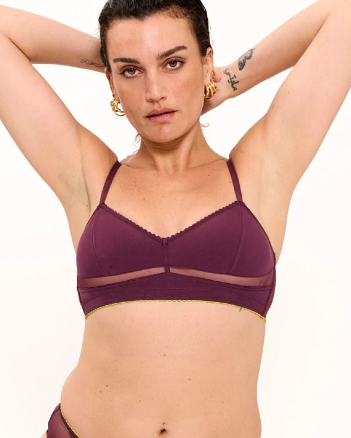 Understatement Damen vegan Bh Aus Blickdichtem Netzstoff Balconette-Schnitt, Kirsche
