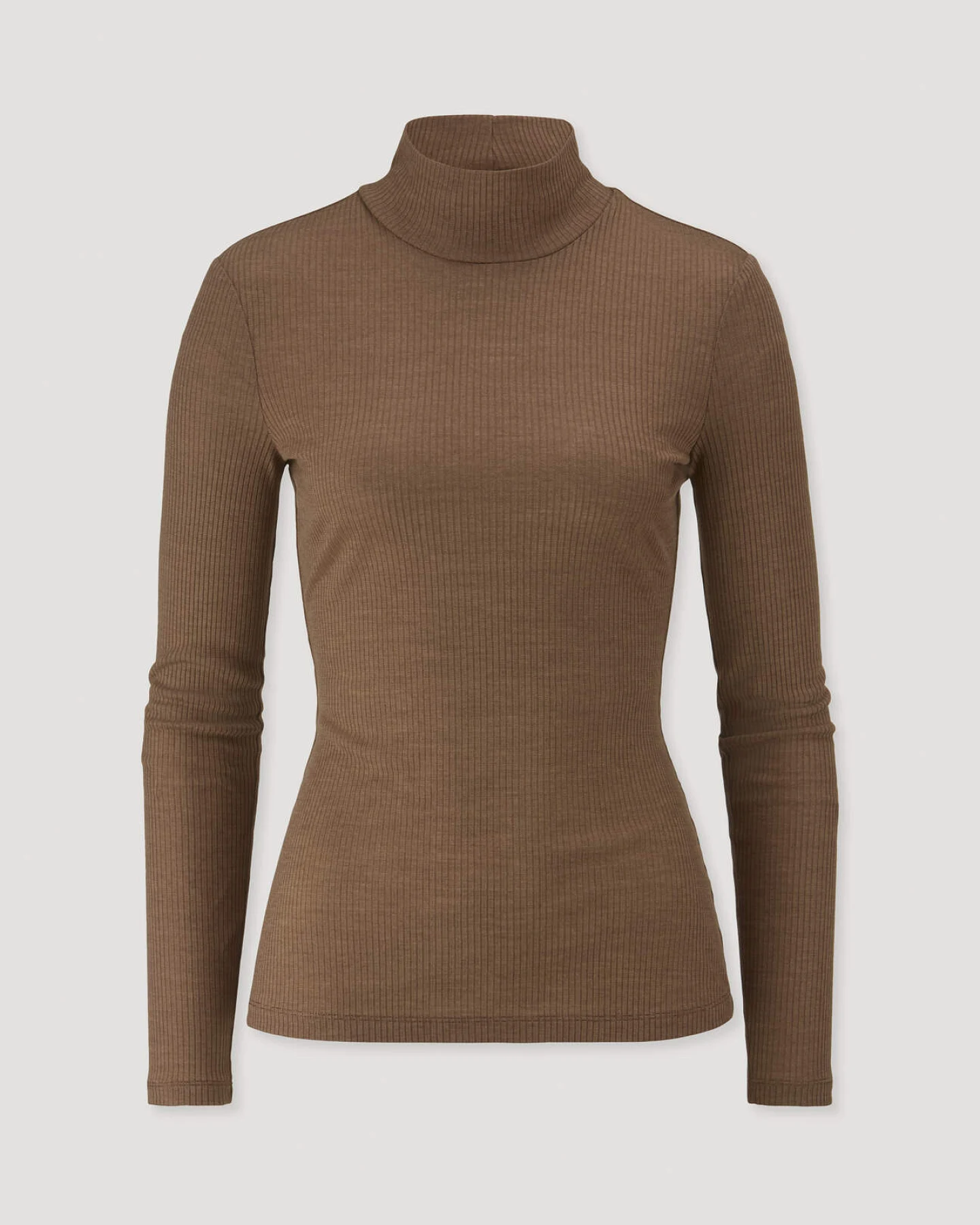 hessnatur Damen Mock-Neck Longsleeve WARM TOUCH aus Bio-Schurwolle und TENCEL™ Lyocell - braun - Größe 36 – Ansicht 3