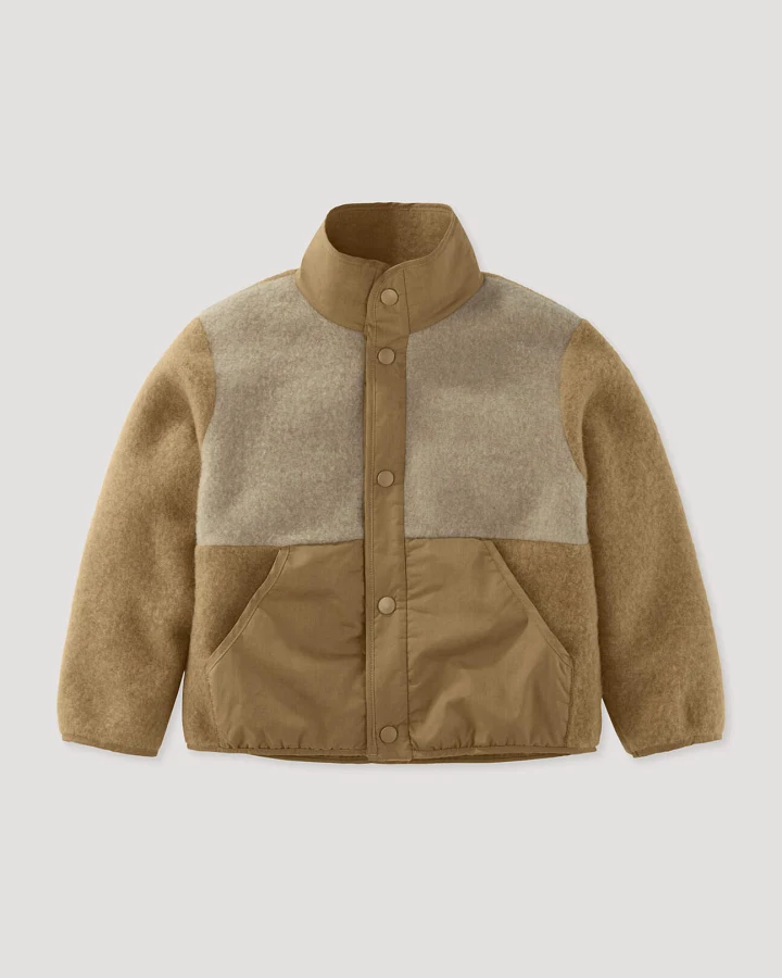 hessnatur Kinder Wollfleecejacke Regular mit Patch aus Schurwolle - braun - Größe 98/104