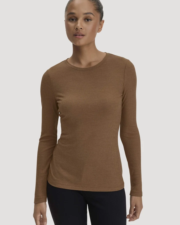 hessnatur Damen Longsleeve WARM TOUCH aus Bio-Schurwolle und TENCEL™ Lyocell - braun - Größe 46