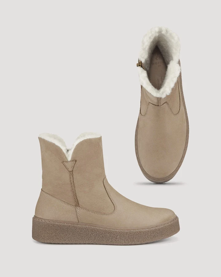 hessnatur Damen Winter-Boot aus Rindsnubukleder - beige - Größe 38