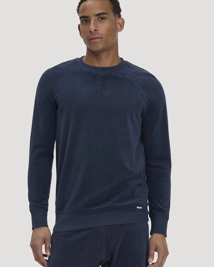 hessnatur Herren Frottee Loungeshirt Relaxed aus Bio-Baumwolle - blau - Größe L