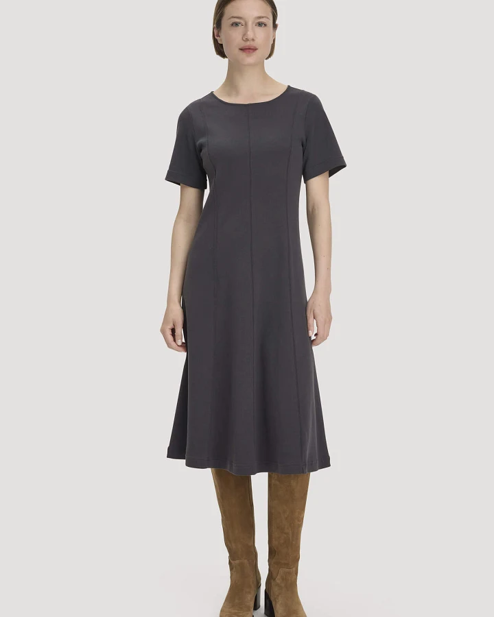 hessnatur Damen Jersey Kleid Kniebedeckend Slim aus Bio-Baumwolle - grau - Größe 34