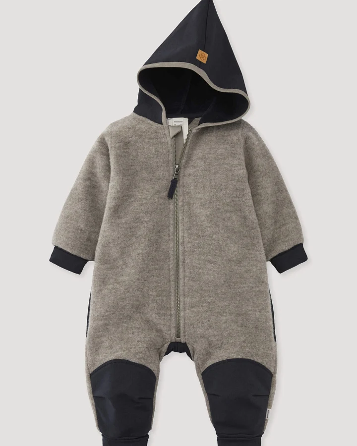 hessnatur Baby Wollfleece Overall aus Bio-Merinowolle mit Softshell - grau - Größe 74/80