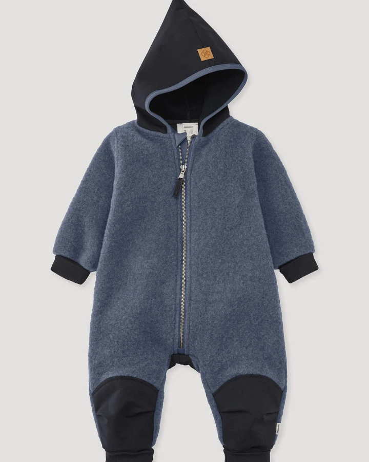 hessnatur Baby Wollfleece Overall aus Bio-Merinowolle mit Softshell - blau - Größe 74/80