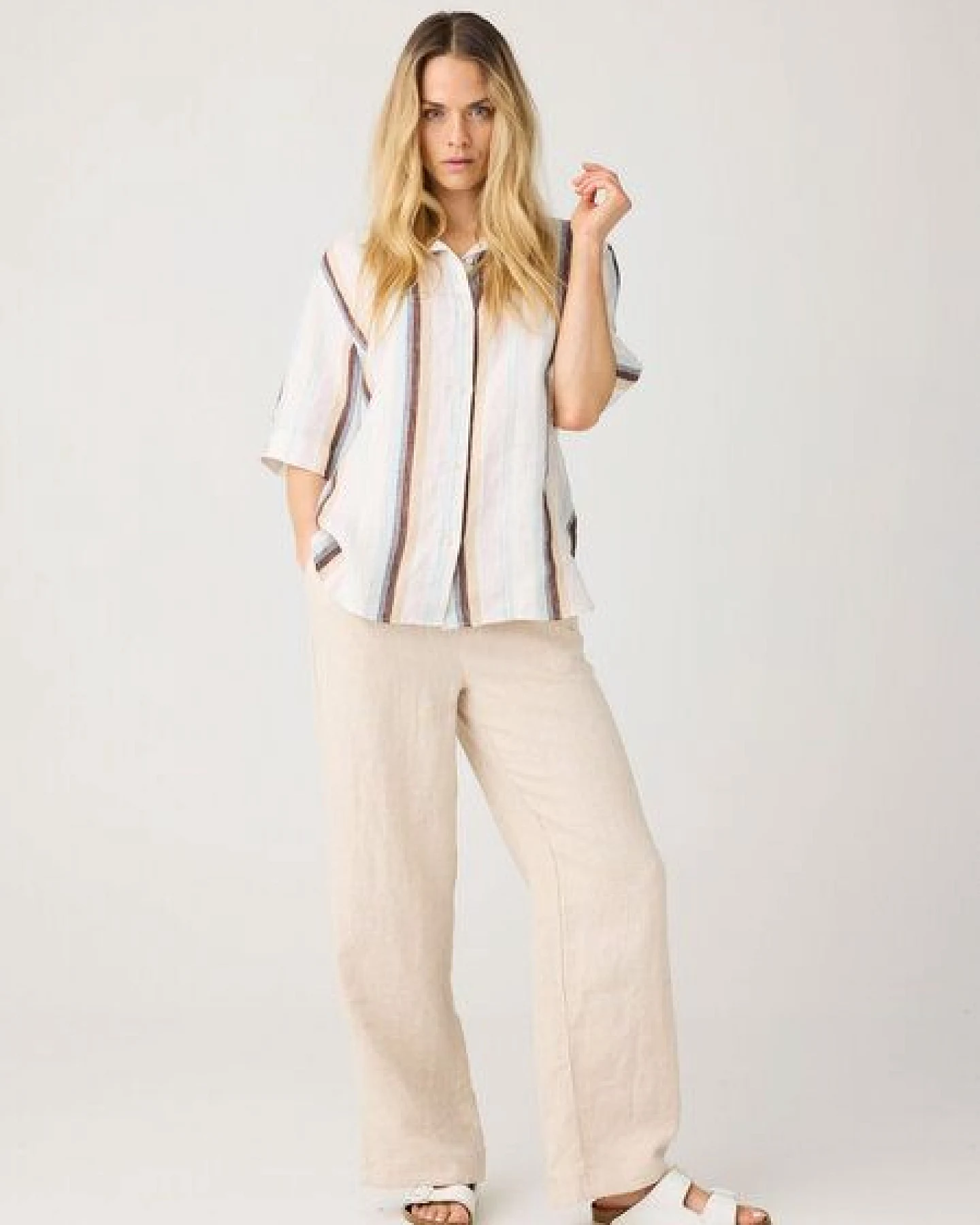 KnowledgeCotton Apparel POSEY weite, mittelhohe Leinenhose - GOTS/Vegan – Ansicht 4