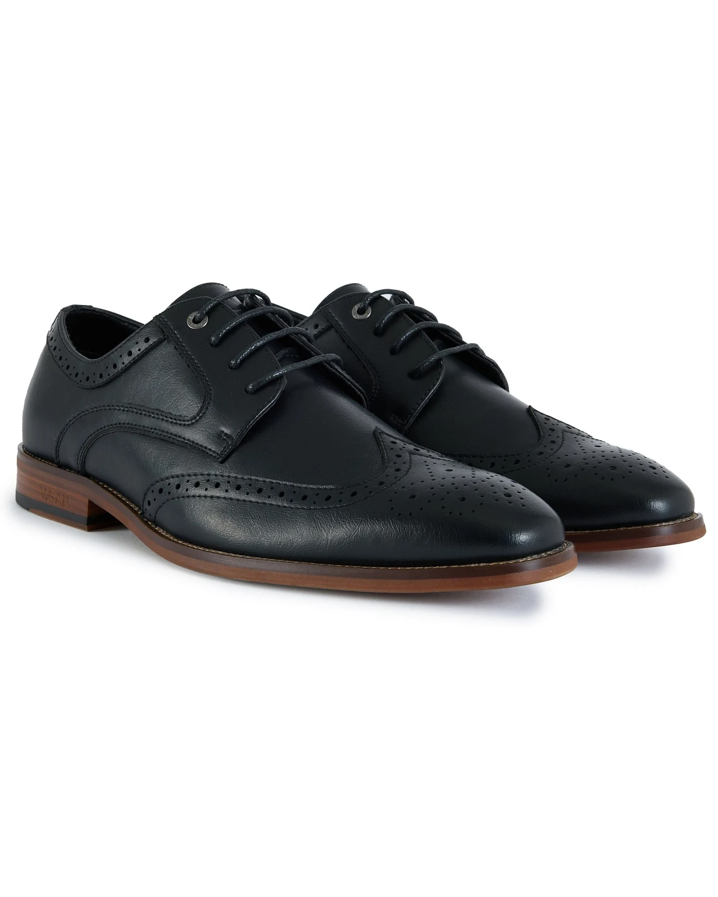 V.GAN Herren vegan Brogue Schuhe Mocha Schwarz – Ansicht 2