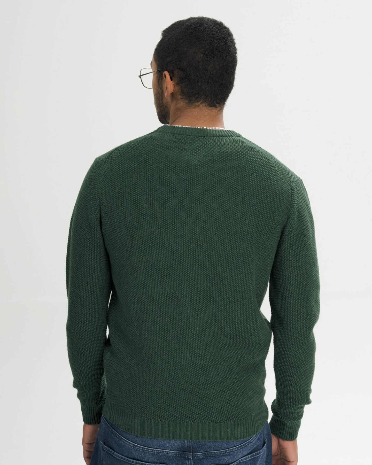 MELA Herren vegan Strickpullover Structured Vareen In Der Farbe Deep Forest Melange – Ansicht 2
