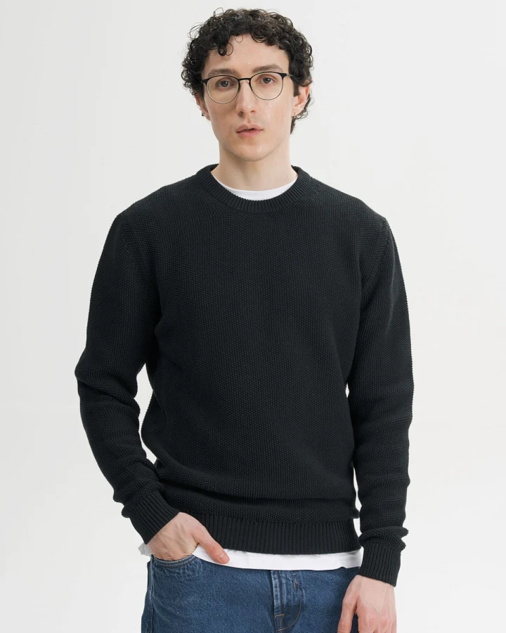 MELA Herren vegan Strickpullover Structured Vareen In Schwarz