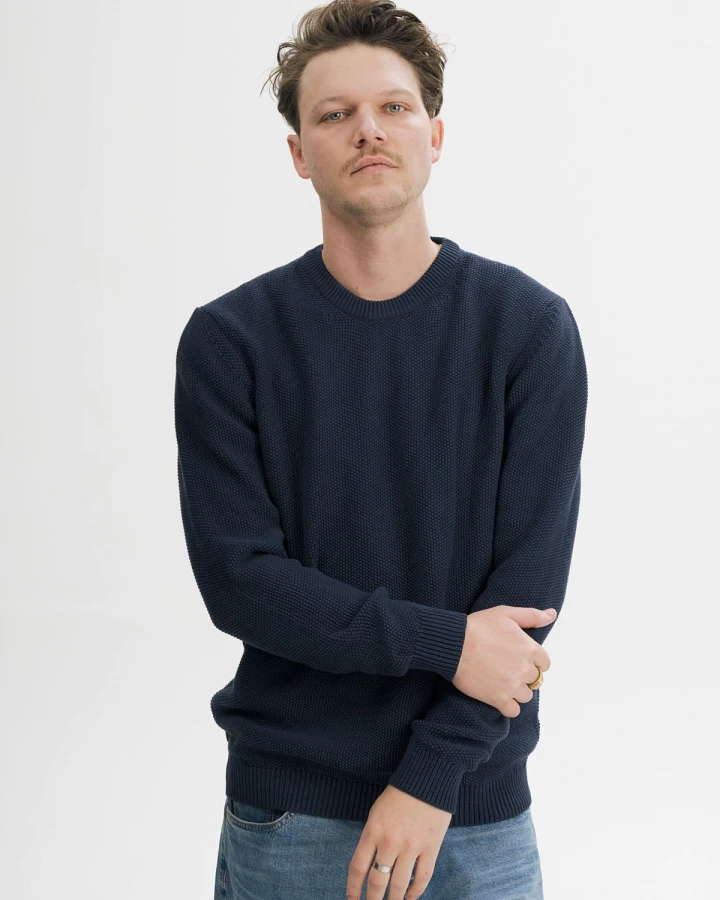 MELA Herren vegan Strickpullover Structured Vareen In Marineblau